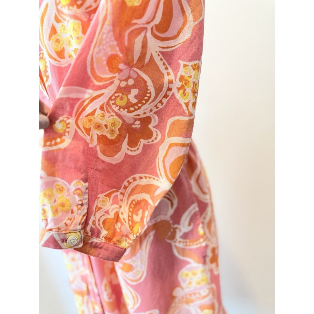 J.McLaughlin Women's Shirt Dress XS Pink Orange Abstract Print Midi Maxi - Picture 6 of 12
